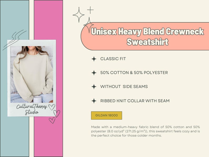 Pode incluir: Camisola unissexo de gola redonda Heavy Blend cor creme. A camisola &eacute; feita de uma mistura de 50% algod&atilde;o e 50% poli&eacute;ster. Apresenta um corte cl&aacute;ssico, sem costuras laterais e uma gola canelada com costura. A camisola Gildan 18000 &eacute; mostrada.