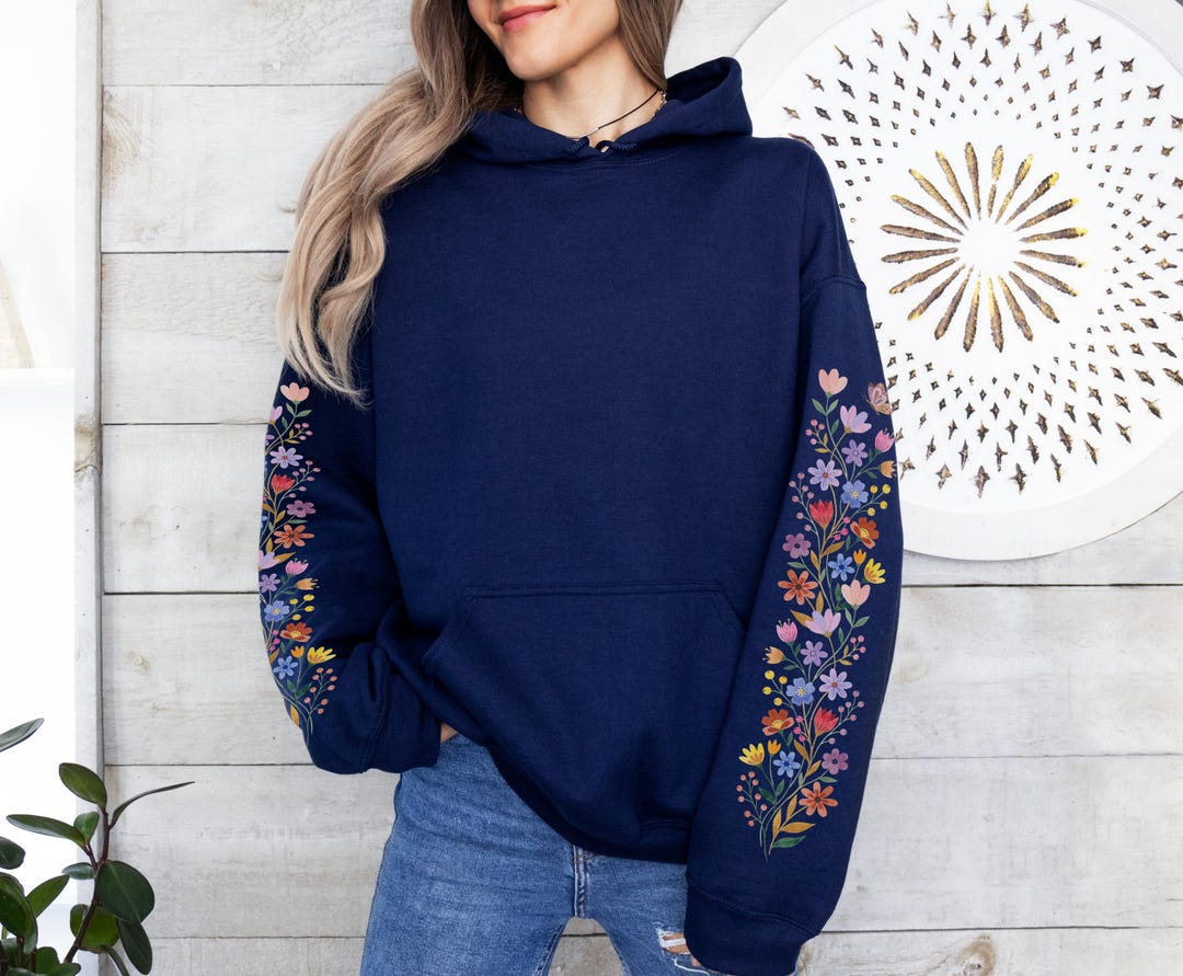 Wildflower Sleeve Hoodie, Cottagecore Floral Pullover, Botanical ...