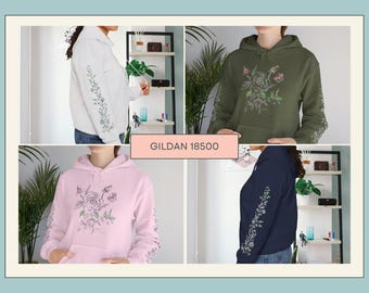 Rose Bush Hoodie, Cottagecore Floral Pullover, Whimsical Garden