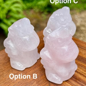 Rose Quartz Unicorn Carving: Chubby Pink Crystal Figurine, Mystical Decor