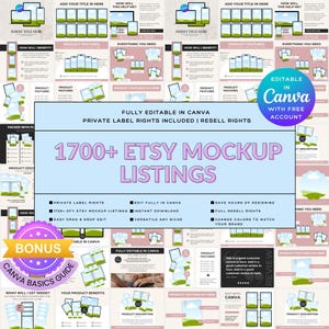 Paquete de más de 1700 maquetas de anuncios de Etsy: planificadores, diarios, miniaturas y plantillas de video. Incluye bonificación.