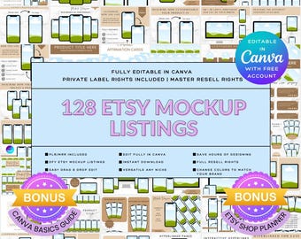 128 Editable Canva Mockup Templates Bundle, Etsy Listing Planners Journal Mockups (Digital Download)