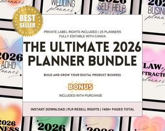 2026 Planner Bundle | 25 Canva Templates | Digital Planners, Calendars & Trackers | PLR Rights | Instant Download
