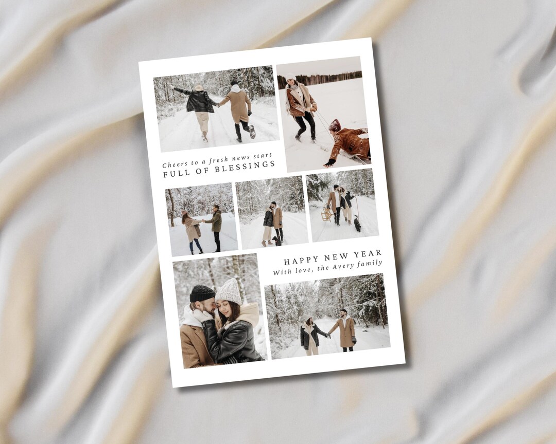 Family Photo Card Template for Canva | Editable 7 Photo Collage ...