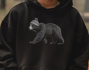 Hipster Bear Hoodie – Outdoor Wildlife Graphic Sweatshirt