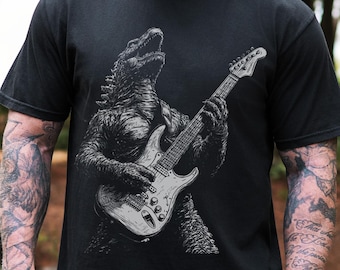 Godzilla Guitar Graphic Shirt, Kaiju Rockstar Tee, Japanese Monster T-Shirt, Music Lover TShirt, Comfort Colors Gift for Him Her