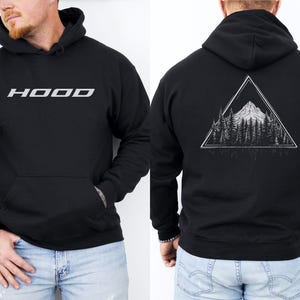 Nature Lovers Forest Mountain Graphic Sweater, Mt Hood Oregon Hoodie, Cozy Wilderness Camping Adventure Gift for Him, Outdoors Lovers