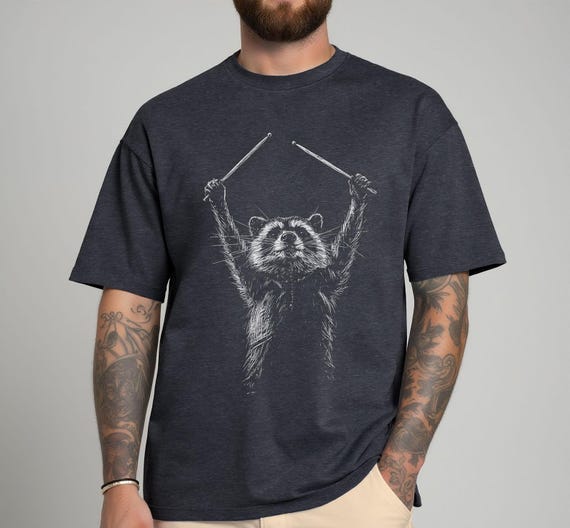 Raccoon Graphic Tee, Gift for Her Him, Wild Animal Shirt, Music Lovers T-Shirt, Drummer Tee, Concert Shirt, Trash Panda T-Shirt, Band Tee