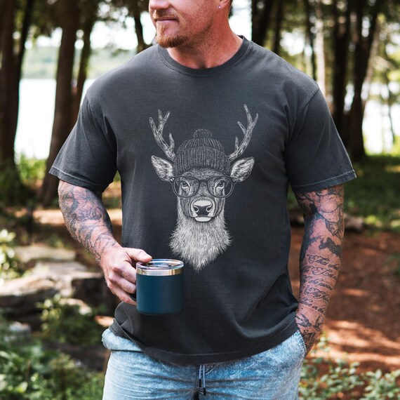 Hipster Deer Graphic Shirt, Funny Woodland Animal Tee, Beanie & Glasses Deer T-Shirt, Nature Lovers Tshirt, Comfort Color Gift for Him Her