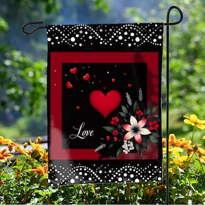 Double-Sided Garden Flag, Valentine&#39;s Day Accent Flag, Banner Flag with Love, Hearts and Flowers, Polyester Garden Flag