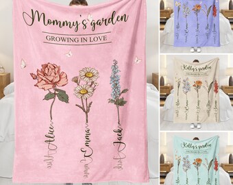 Personalized Grandma's Garden Blanket, Custom Birth Month Flower Gift, Nana's Garden Throw Blanket, Gift for Grandma, Mom's Garden Print