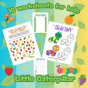 Preschool Pre-K Kids Teachers Stay Home Parents Caterpillar Theme Fun Worksheet Activities Letter Numbers Patterns Trace Coloring Sheets