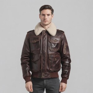 A2 Lederjacke Herren Vintage Bomberjacke Klassischer Militärflug Aviator Style Echtledermantel