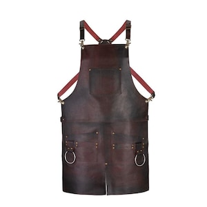 Unisex Premium Full Grain Leather Apron – Split Leg, 2 Pockets & Tool Holder – Dark Brown/Black – For Chef, BBQ, Butcher, Barber, Blacksmith