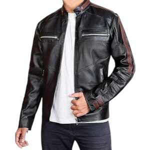 Cafe Racer Leather Jacket Men’s Vintage Motorcycle Jacket Retro Biker Style Genuine Leather Slim Fit Jacket