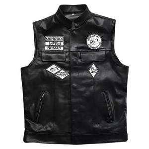 Handmade Mongols Motorcycle Vest: Embroidered Black Cowhide Biker Jacket