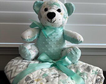 Woodland Friends Cozy Baby Quilt and Teddy Bear