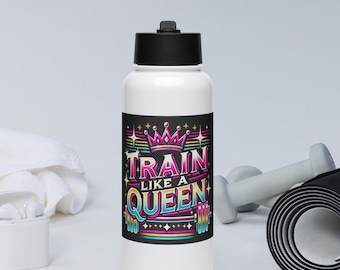 Train Like a Queen Water Bottle: 80s Graphic Gym Bottle