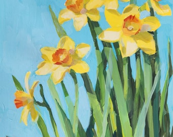 Daffodils Print with Showy Spring Flowers featuring Brigjt Yellow Blossoms