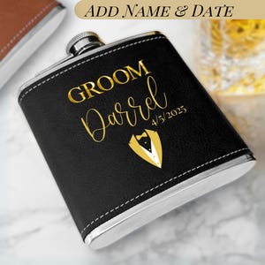 Groom Personalized Gift Flask Wedding Date Customized Heartfelt Gift for Groom Wedding Gift Idea Engagement Gifting Idea For Groom Flask