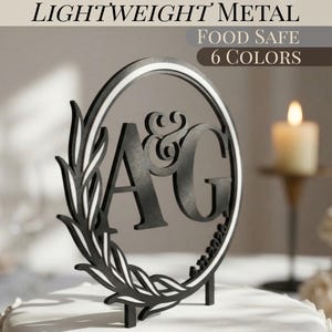 Black Wedding Cake Topper Personalized Metal Lightweight Caketopper Couple Initials Custom Cut Elegant Letter Keepsake Cake Top Decoration