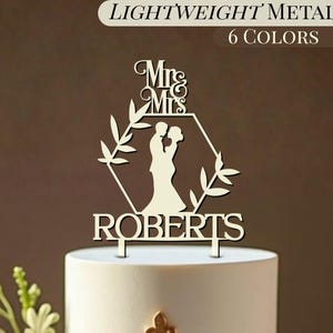 Cake Topper Wedding Ivory Celebration Steel Personalized Name Centerpiece Mr Mrs Last Custom Monogram Table Accent Food Safe Lightweight