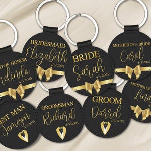 Bridesmaid Personalized Proposal Gift Keychain Wedding Party Custom Name Gift for Bride Wedding Date Customized Vegan Leather Gift Idea