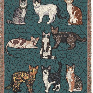 Stained Glass Cat Woven Blanket - Forest Green