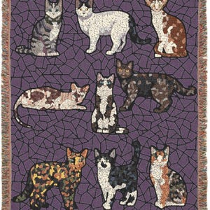 Stained Glass Cat Woven Blanket - Purple