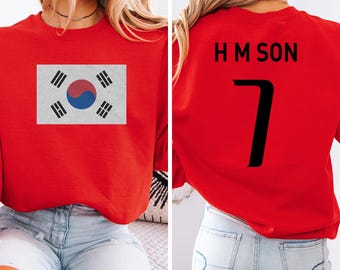 Son #7 South Korea Flag Inspired Jersey Style Graphic Tee, 2-Sided Star Player Fans Tournament, Soccer World USA Supporters Unisex Tshirt