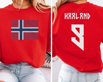 Haaland #9 Norway Flag Inspired Jersey Style Graphic Tee, 2-Sided Star Player Fans Tournament, Soccer World USA Supporters Unisex T-Shirt