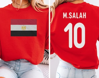Salah #10 Egypt Flag Inspired Jersey Style Graphic Tee, 2-Sided Star Player Tribute For Fans, Soccer World Tournament Gift Unisex T-Shirt