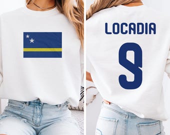 Locadia #9 Curaçao Flag Inspired Jersey Style Graphic Tee, 2-Sided Star Player Tribute For Fans, Soccer World Tournament Gift Unisex T-Shirt