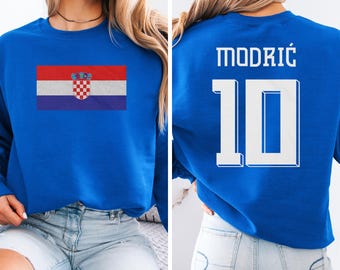 Modrić #10 Croatia Flag Inspired Jersey Style Graphic Tee, 2-Sided Star Player Tribute For Fans, Soccer World Tournament Gift Unisex T-Shirt