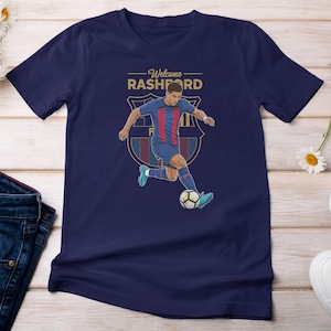 Rashford Welcome to Barcelona Inspired Jersey Style, New Soccer Star Player Personalized Shirt, Barcelona Fans Graphic Tee Unisex T-Shirt