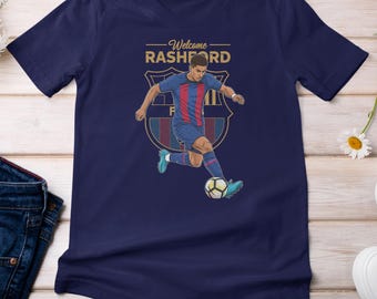 Rashford Welcome to Barcelona Inspired Jersey Style, New Soccer Star Player Personalized Shirt, Barcelona Fans Graphic Tee Unisex T-Shirt