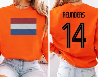 Reijnders #14 Netherlands Flag Inspired Jersey Style Graphic Tee, 2-Sided Star Player Fans Cup, Soccer World USA Supporters Unisex Tshirt