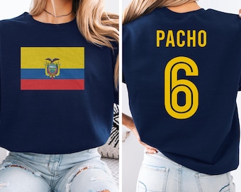 Pacho #6 Ecuador Flag Inspired Jersey Style Graphic Tee, 2-Sided Star Player Tribute For Fans, Soccer World Tournament Gift Unisex T-Shirt