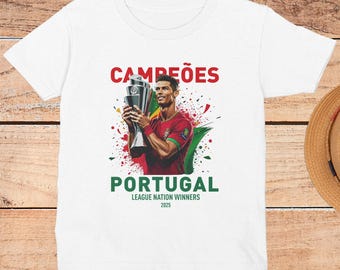Portugal Campeoes Ronaldo Trophy Design, European Nations Soccer Champions 2024-2025, Personalized Gift for Portugal Fans Flag Graphic Tee