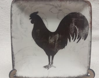 Vintage creative Co-op ceramic rooster Square plate set of four