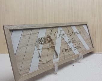 Coffee & Friends Wood Sign: Country Home Decor (16x5.75)