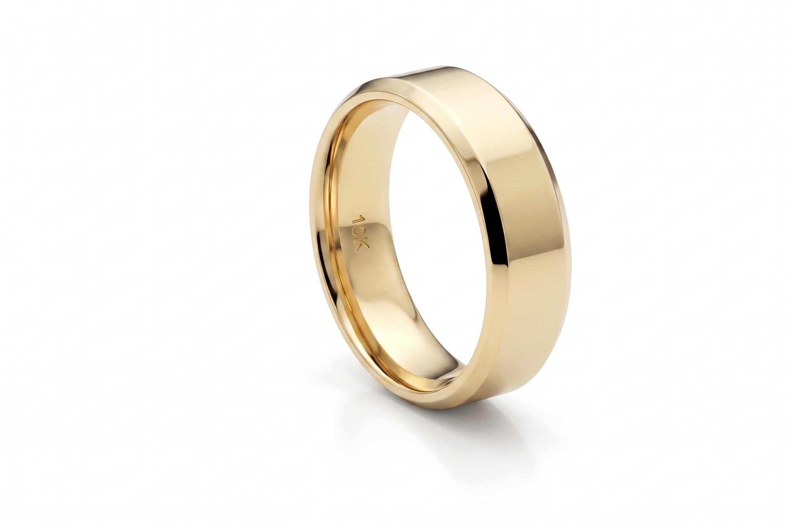 10K Yellow Gold | Beveled Edge | Wedding Band Ring | Comfort Fit