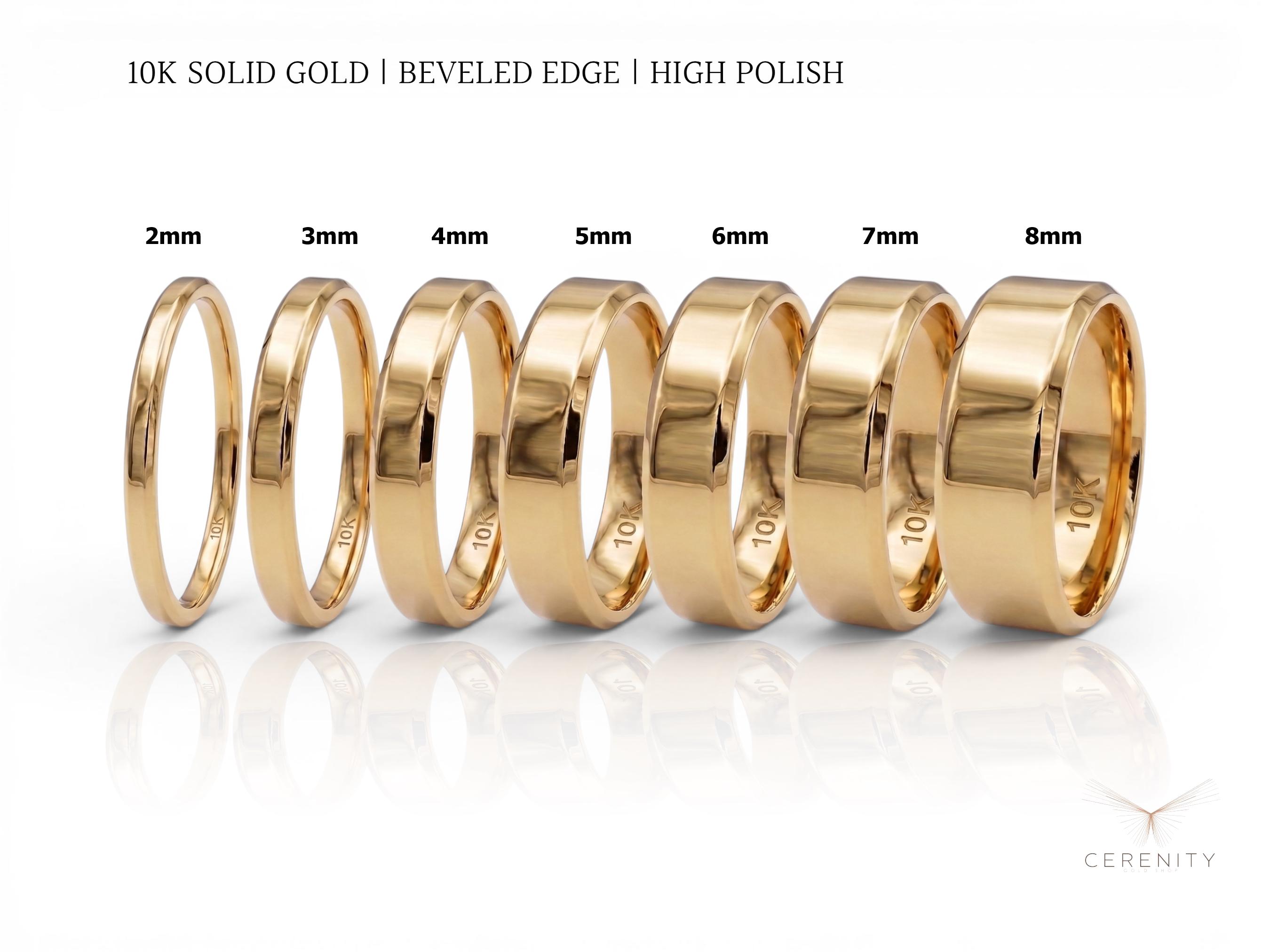 ゴールド シンプルリング 10K 10K Yellow Gold | Beveled Edge | Wedding Band Ring | Comfort Fit
