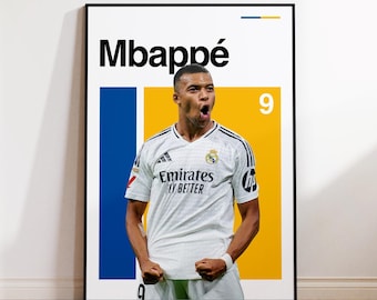Kylian Mbappé Poster - Real Madrid Wall Art - Football Fan Decor - La Liga Print - Kylian Mbappé #9 Artwork - Real Madrid Gift