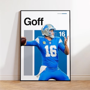 Jared Goff Poster - Detroit Lions Wall Art - NFL Football Print - Sports Fan Decor - Jared Goff #16 Artwork - Lions Gift