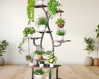 8-Tier Wooden Plant Stand With Grow Lights | Indoor Plant Stand | Handmade Plan Stand | Tall Plant Stand | Corner plant Stand | Home Decor