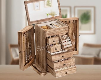 Wooden Jewelry Box For Women | Handmade Jewelry Box | Large Jewelry Box | Modern Jewelry Box | Vintage Jewelry Box | Housewarming Gift