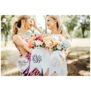 Bouquet Sash, Embroidered Monogrammed Prom Sash, Homecoming Sash, HOCO Sash, Wedding Bridesmaid Bouquet Ribbon Sash Wrap