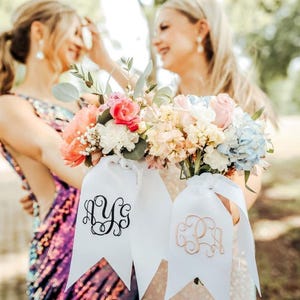 Bouquet Sash, Embroidered Monogrammed Prom Sash, Homecoming Sash, HOCO Sash, Wedding Bridesmaid Bouquet Ribbon Sash Wrap
