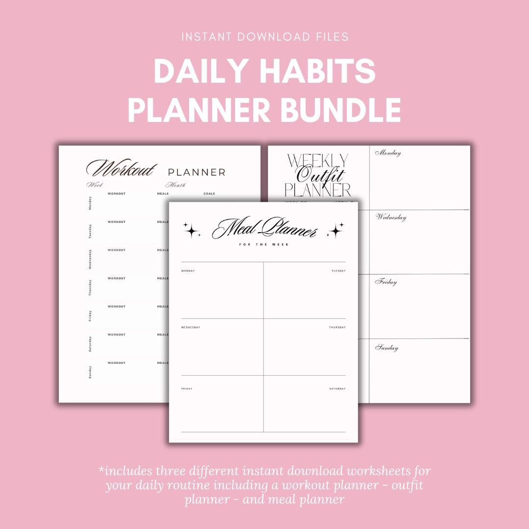 Minimalist Daily Habit Tracker Bundle | Workout, Meal + Outfit Planner ...